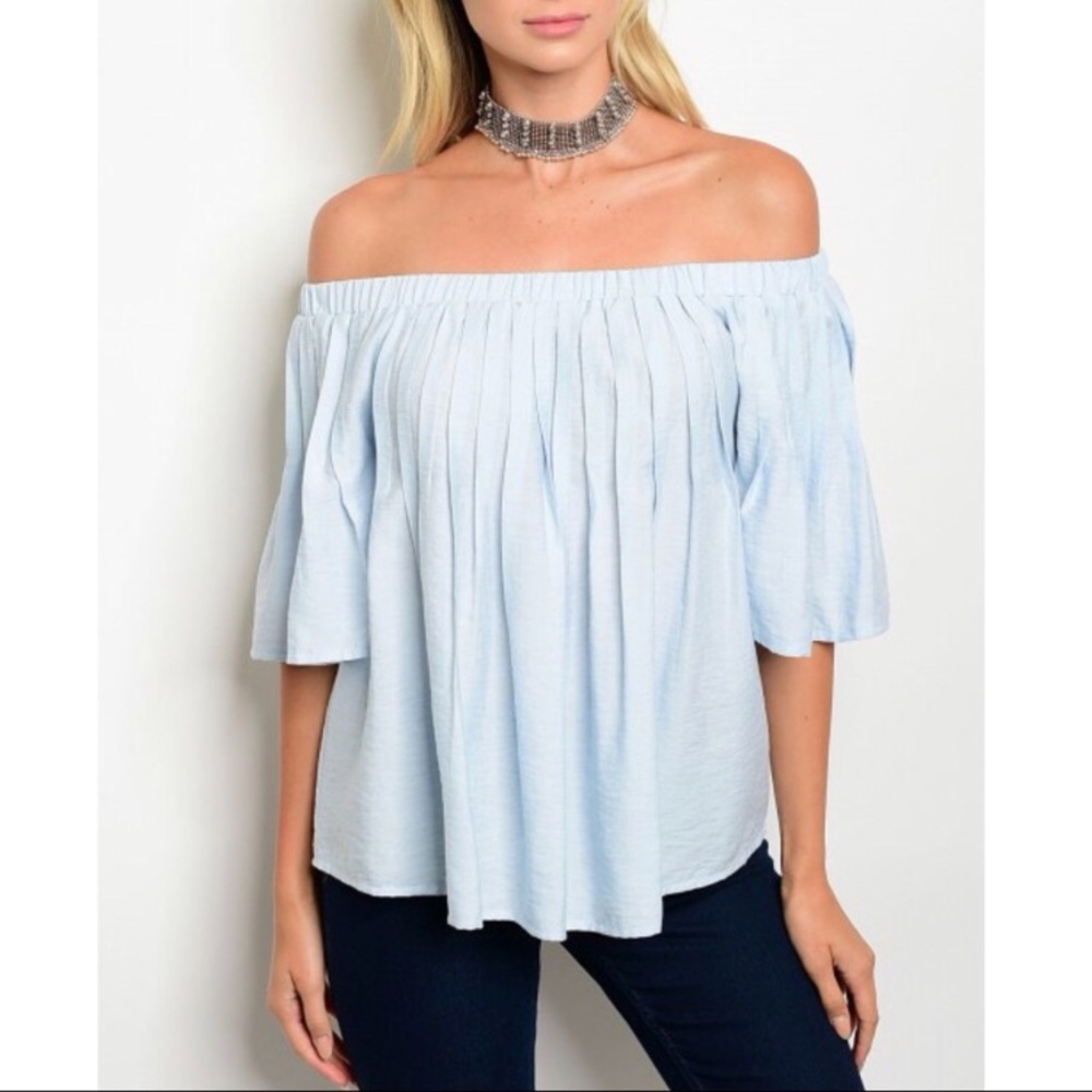 SKYLAR off the shoulder Top -Sky Blue